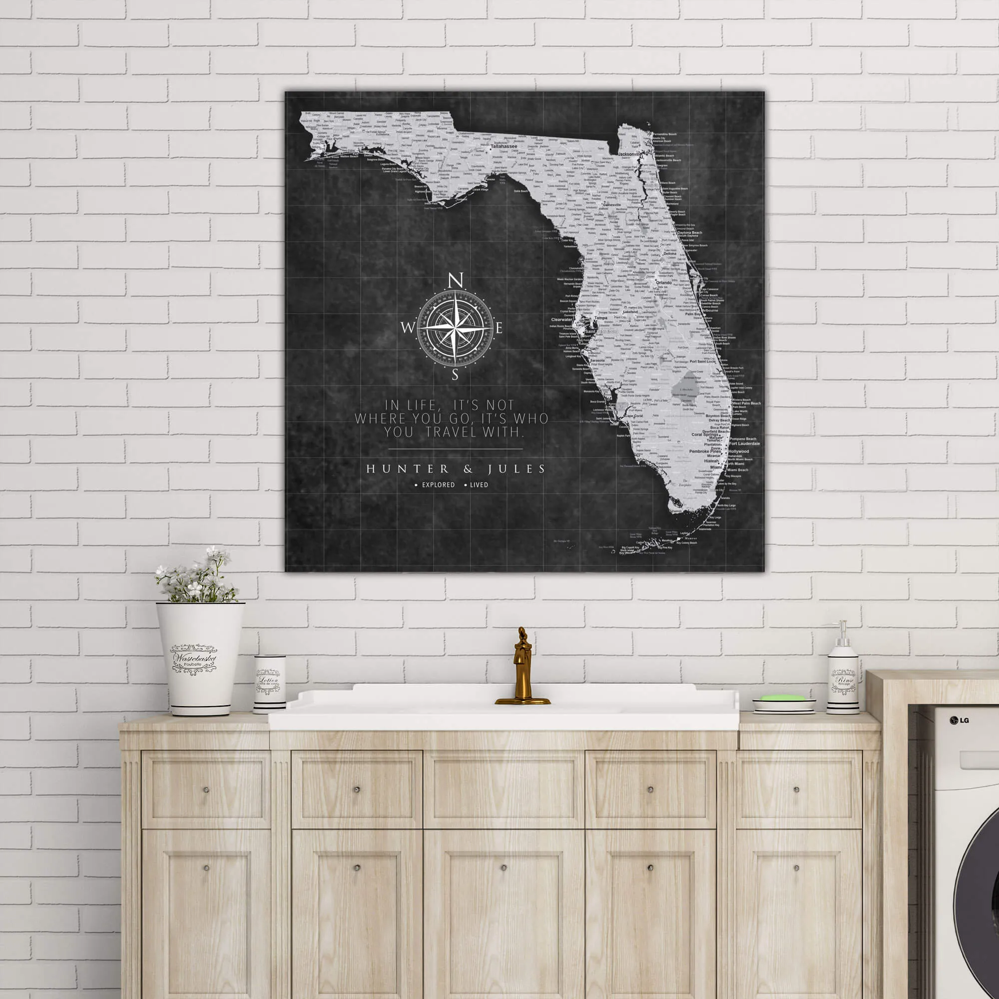 Florida Push Pin State Travel Map Wall Art - Grey | Holy Cow Canvas