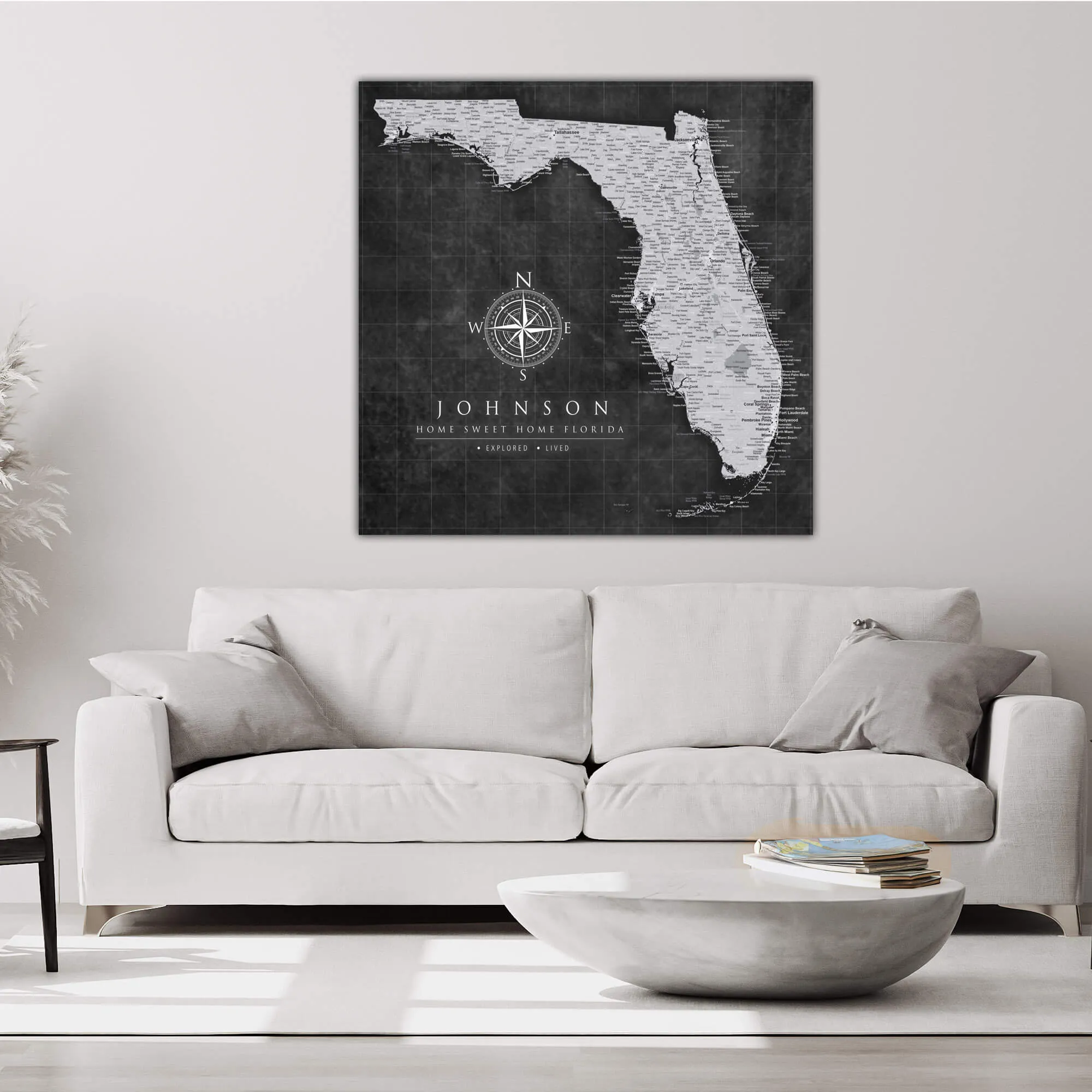Florida Push Pin State Travel Map Wall Art - Grey | Holy Cow Canvas