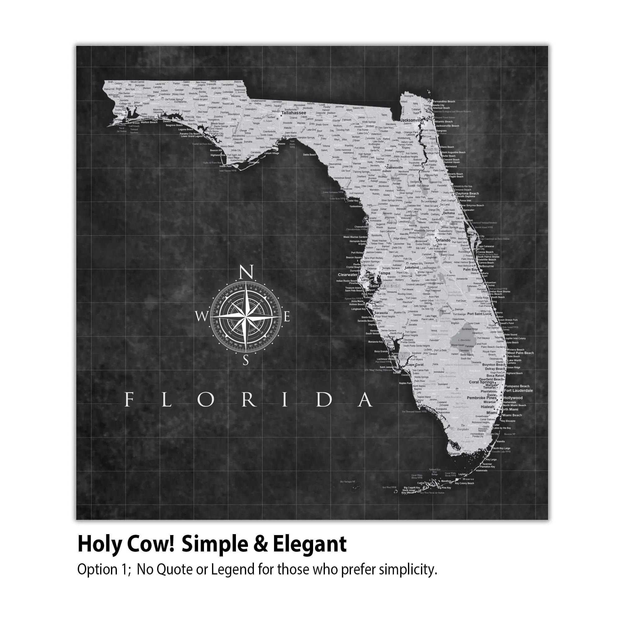 Florida Push Pin State Travel Map Wall Art - Grey | Holy Cow Canvas