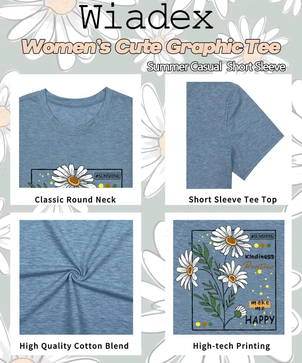 Flower Tshirts Shirts for Women Cute Dandelion Tshirt Casual Short Sleeve Wildflower Floral Heart Print Graphic Tee Tops
