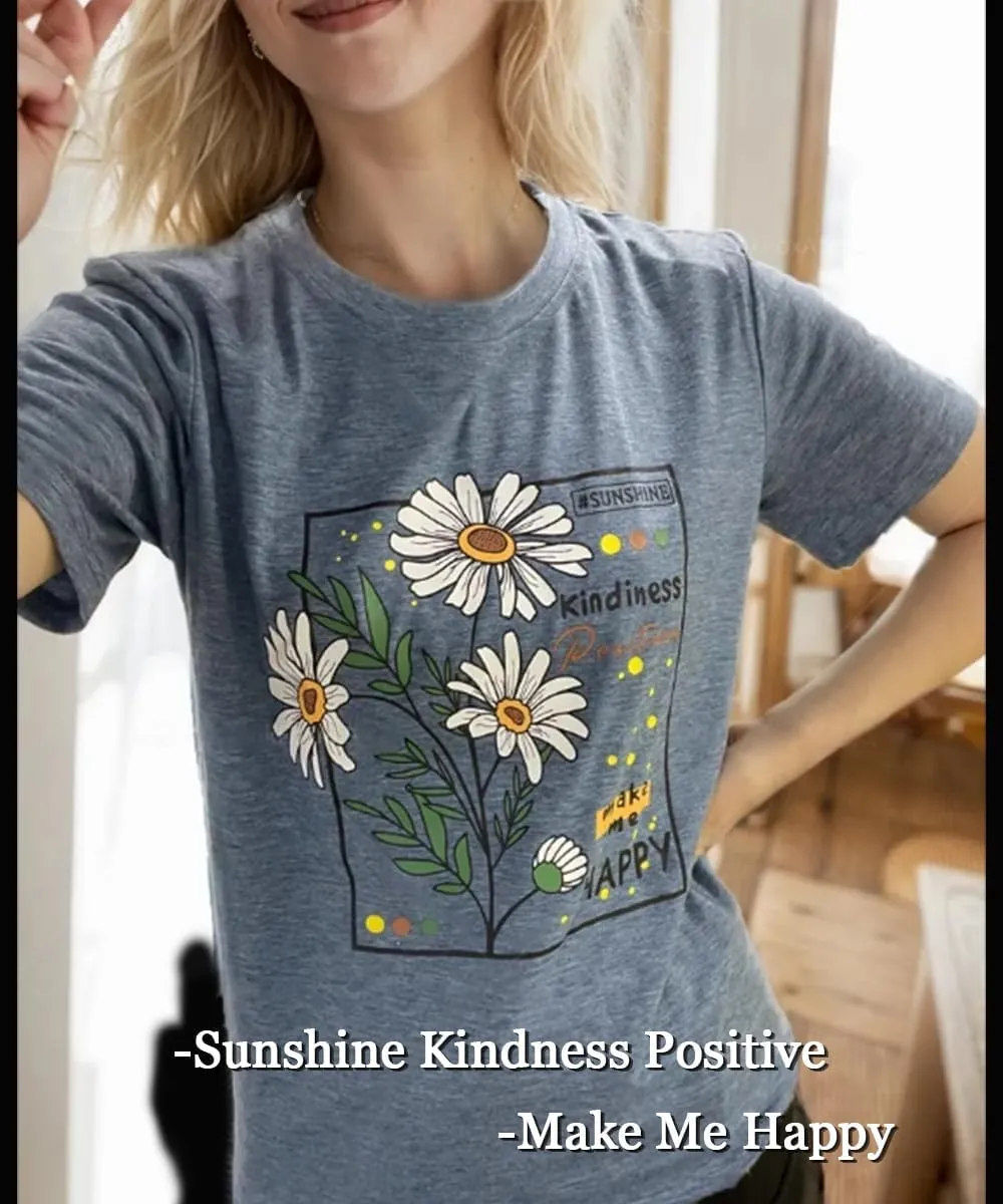 Flower Tshirts Shirts for Women Cute Dandelion Tshirt Casual Short Sleeve Wildflower Floral Heart Print Graphic Tee Tops