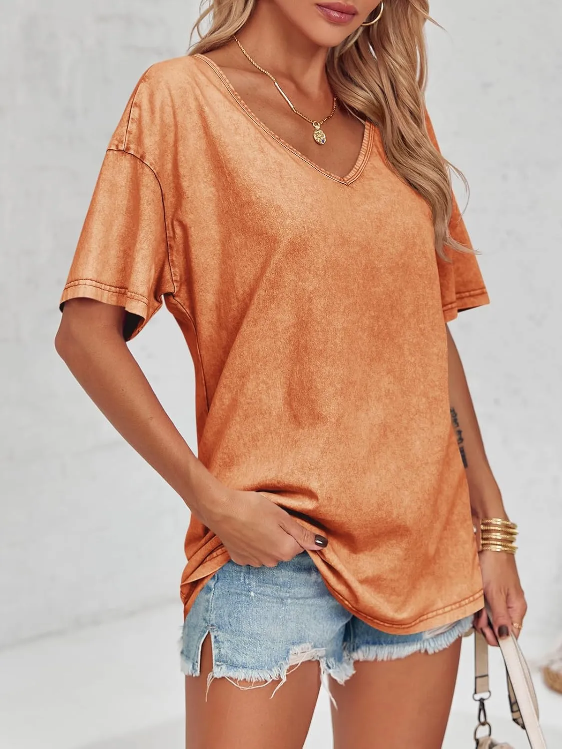 Flowyair Womens Oversized T Shirts Summer Loose Fit Cotton Short Sleeve Basic Tees Casual V Neck Boyfriend Tunic Tops