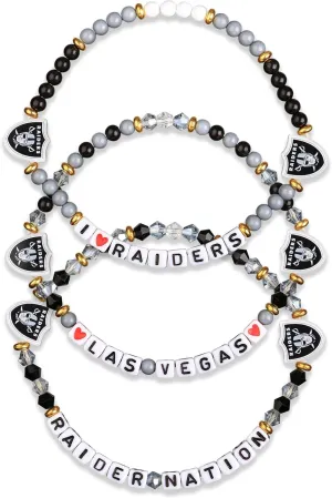 FOCO Las Vegas Raiders NFL 3 Pack Team Friendship Bracelet, Gems, One Size