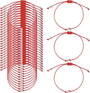 Framendino, 30 Pack Red Bracelets String Adjustable Heart Handmade Wax Rope Braided Matching