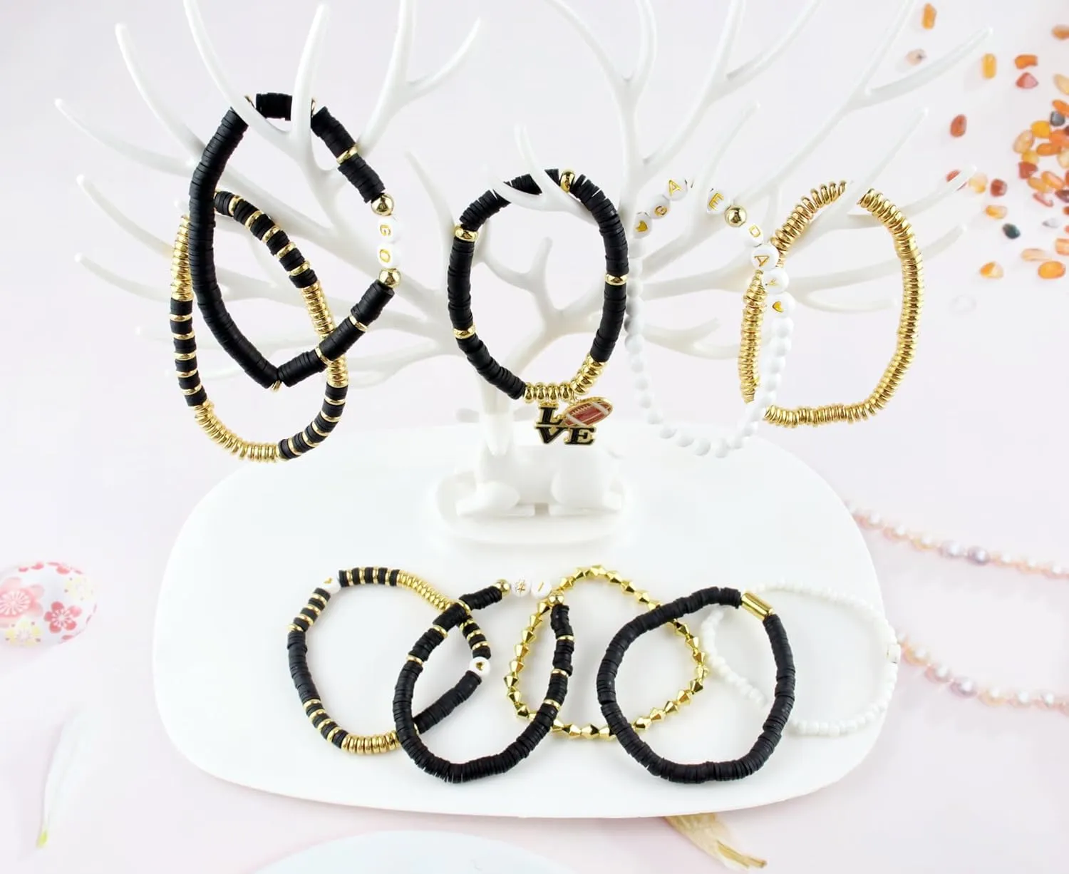 Friendship Bracelets Heishi Surfer Colorful Beaded Bracelet Set for Women Girls Rainbow Stretch Bracelets Outfits Jewelry Gifts