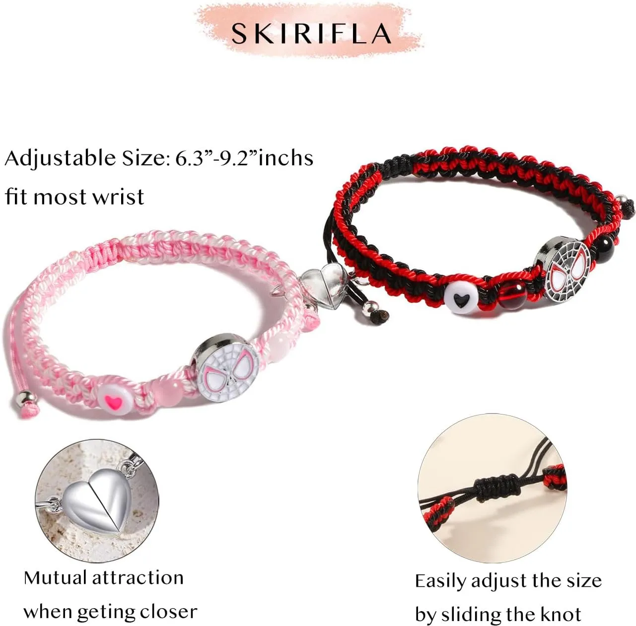 Friendship/Couples Bracelets Set, Birthday Valentine's Day Jewelry Gifts for BF GF Daughter Sister Bestie,Spider Kitty Gwen Matching Bracelet for Couples Best Friend