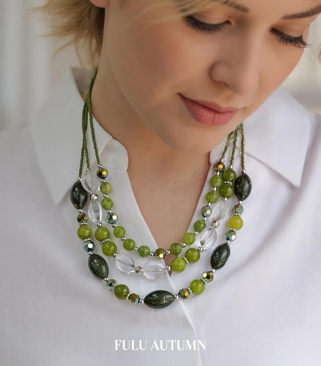 FULU AUTUMN Chunky Layered Beaded Necklaces for Women Multi Strand Statement Necklace Fashion Jewelry Birthday Gifts for Mom