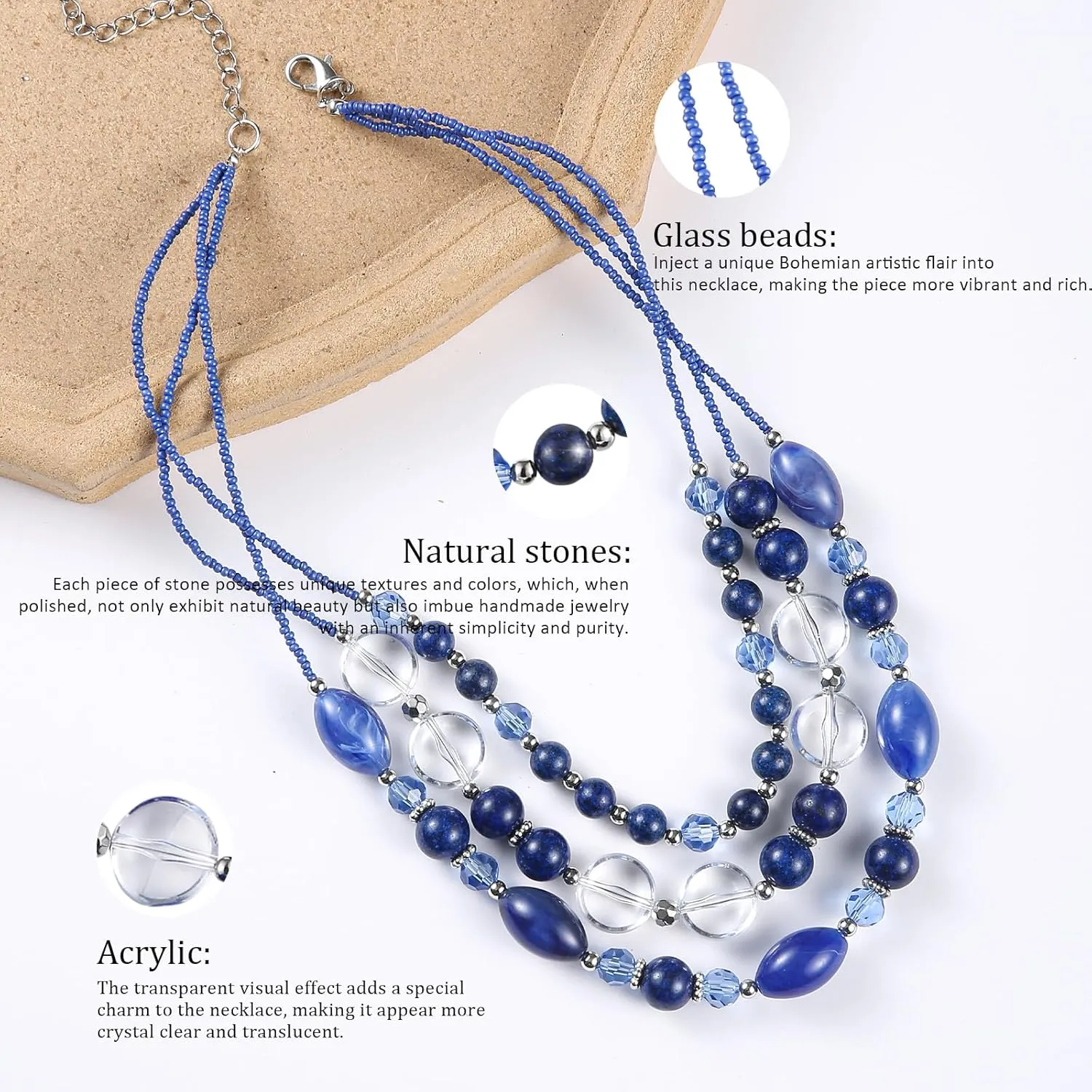 FULU AUTUMN Chunky Layered Beaded Necklaces for Women Multi Strand Statement Necklace Fashion Jewelry Birthday Gifts for Mom