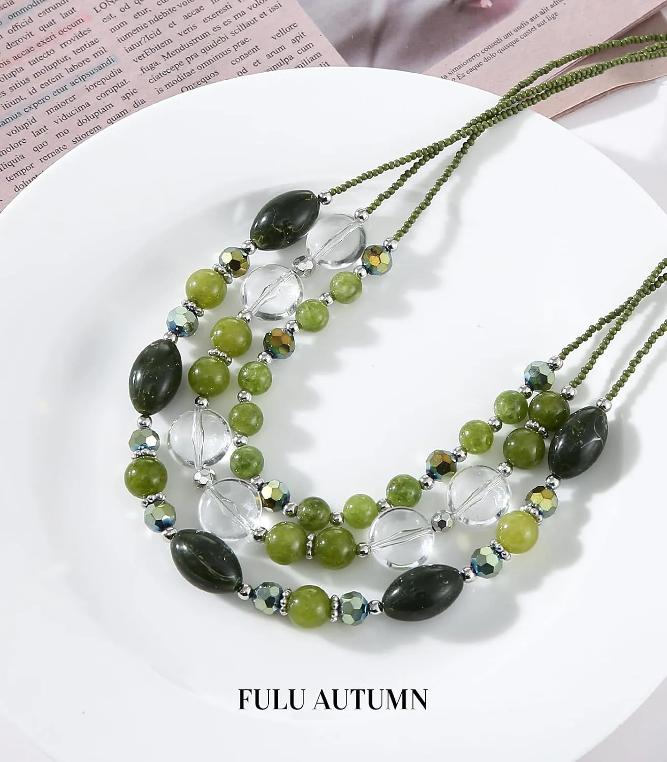 FULU AUTUMN Chunky Layered Beaded Necklaces for Women Multi Strand Statement Necklace Fashion Jewelry Birthday Gifts for Mom