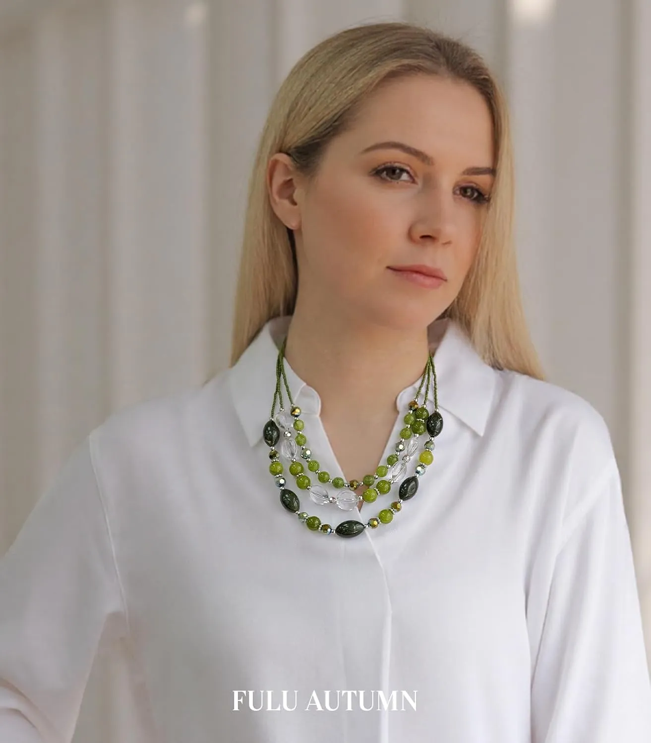 FULU AUTUMN Chunky Layered Beaded Necklaces for Women Multi Strand Statement Necklace Fashion Jewelry Birthday Gifts for Mom