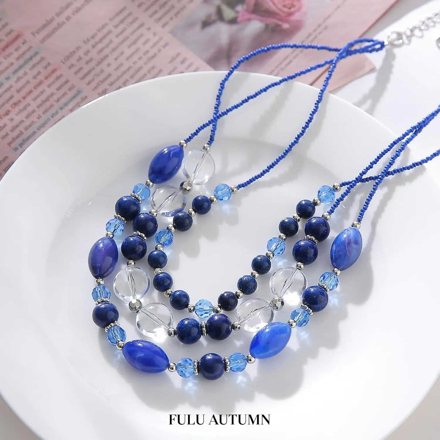 FULU AUTUMN Chunky Layered Beaded Necklaces for Women Multi Strand Statement Necklace Fashion Jewelry Birthday Gifts for Mom