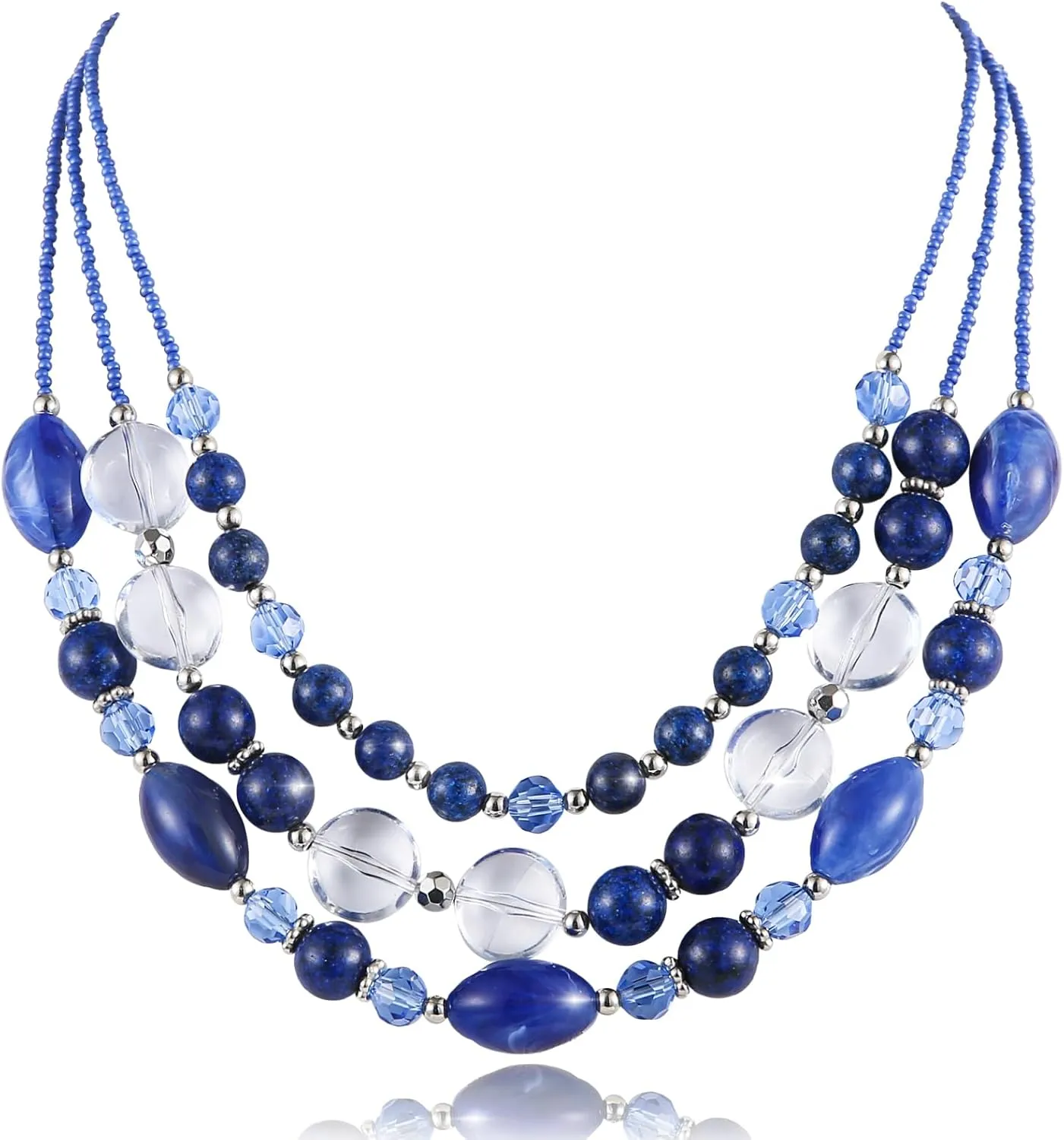 FULU AUTUMN Chunky Layered Beaded Necklaces for Women Multi Strand Statement Necklace Fashion Jewelry Birthday Gifts for Mom