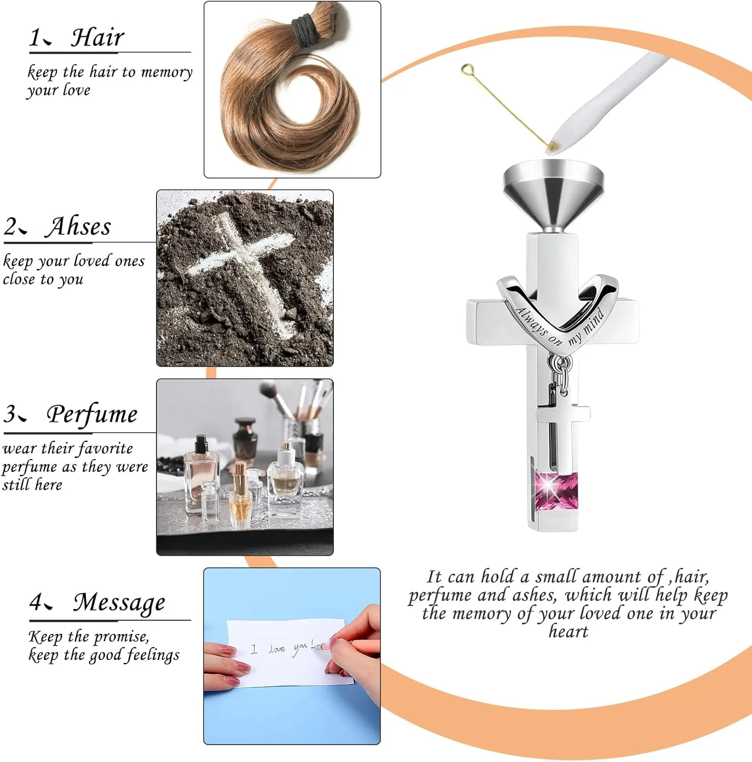 Fumete 5 Pcs Ashes Urn Necklace Keepsake Cremation Heart Cross Cubic Jewelry for Ashes Stainless Steel Memorial Locket Urn Keepsake Necklace for Women Men Loved Ones, 5 Styles