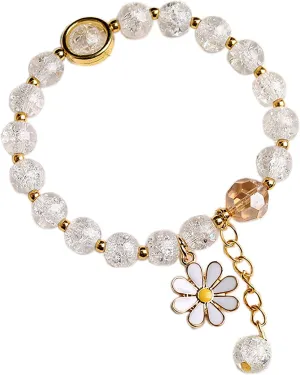 Fuqimanman2020 5 Pcs Colorful Flower Charm Bracelets Set Handmade Crystal Beaded Daisy Bracelets for Women Jewelry