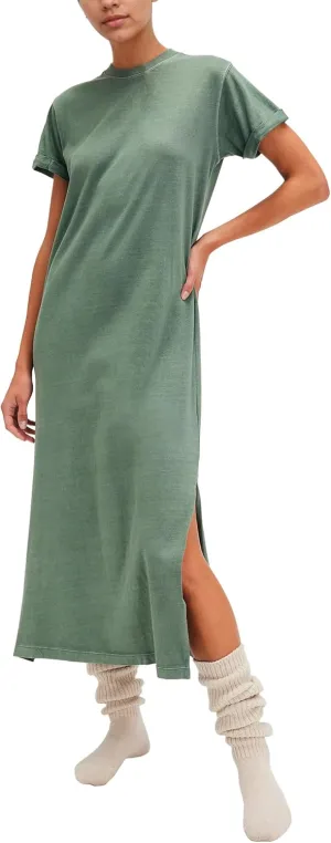 Gacaky Women's Summer Casual Short Sleeve T Shirts Maxi Dress Flowy Split Beach Vacation Sundress 2025 Outfits with Pockets
