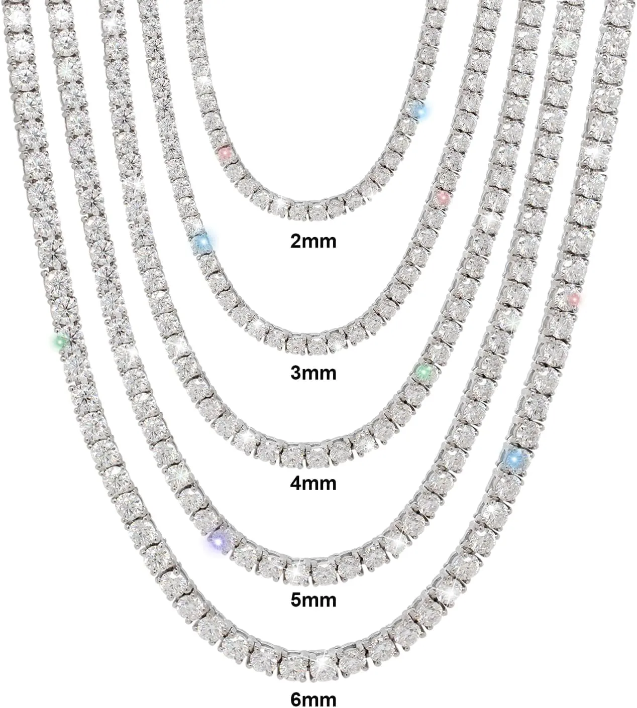 Gem's Beauty 4.59-112.00CT Moissanite Tennis necklaces Gifts 2-6.5mm D Color VVS1 Round Cut Diamond Tennis necklace