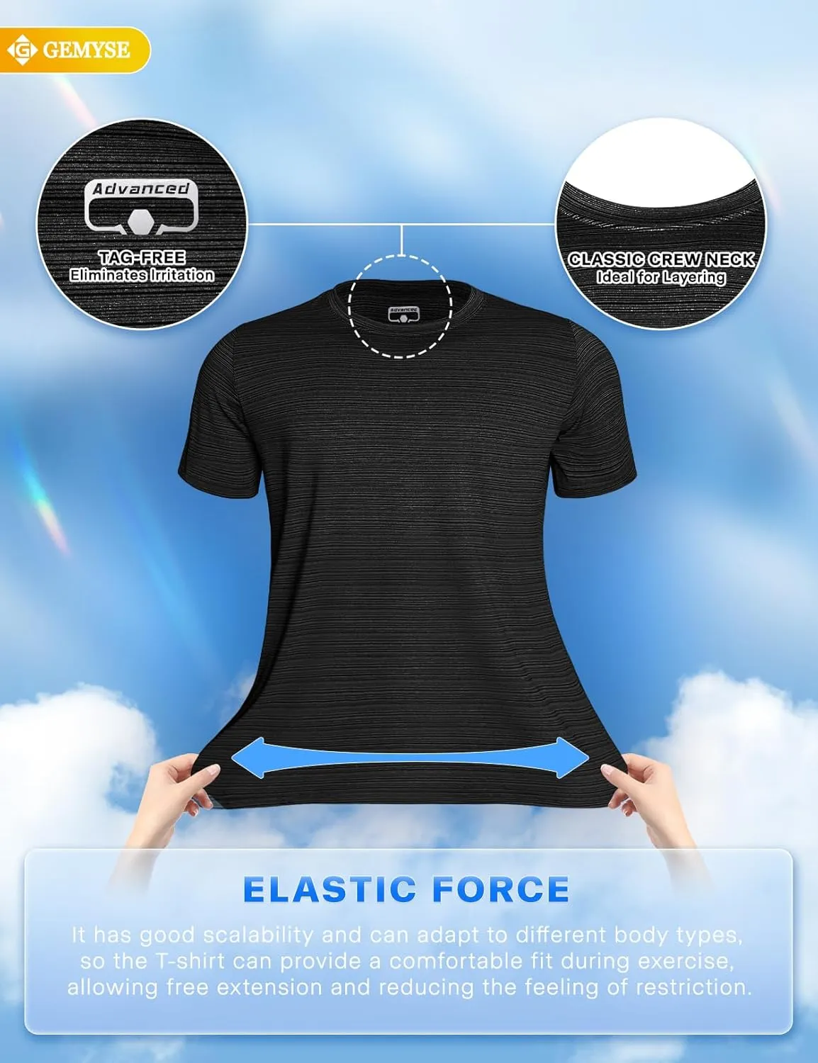GEMYSE Men's Running Short Sleeve Shirt Sun Protection Quick Dry Moisture Wicking T-Shirts UPF 50  for Workout