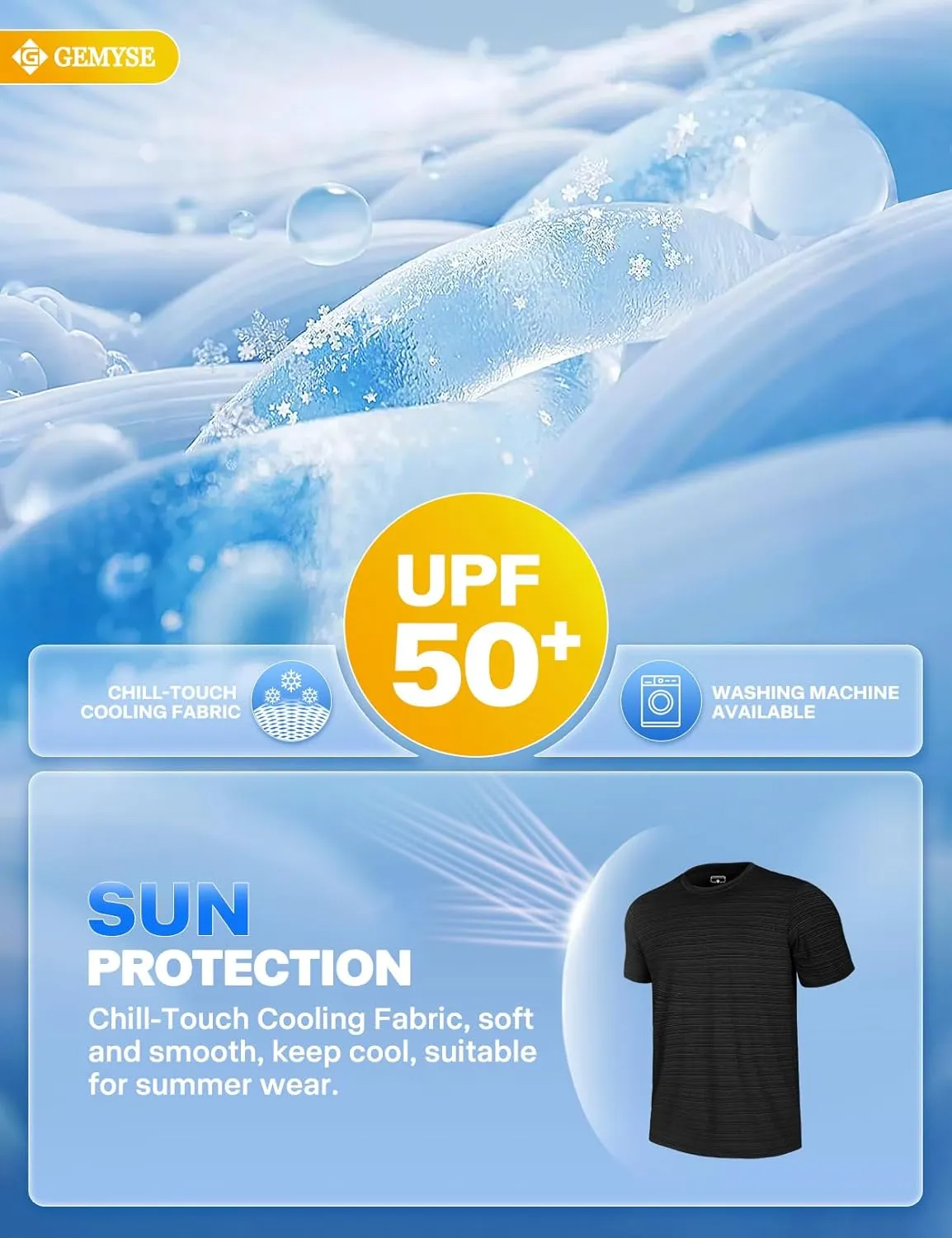 GEMYSE Men's Running Short Sleeve Shirt Sun Protection Quick Dry Moisture Wicking T-Shirts UPF 50  for Workout
