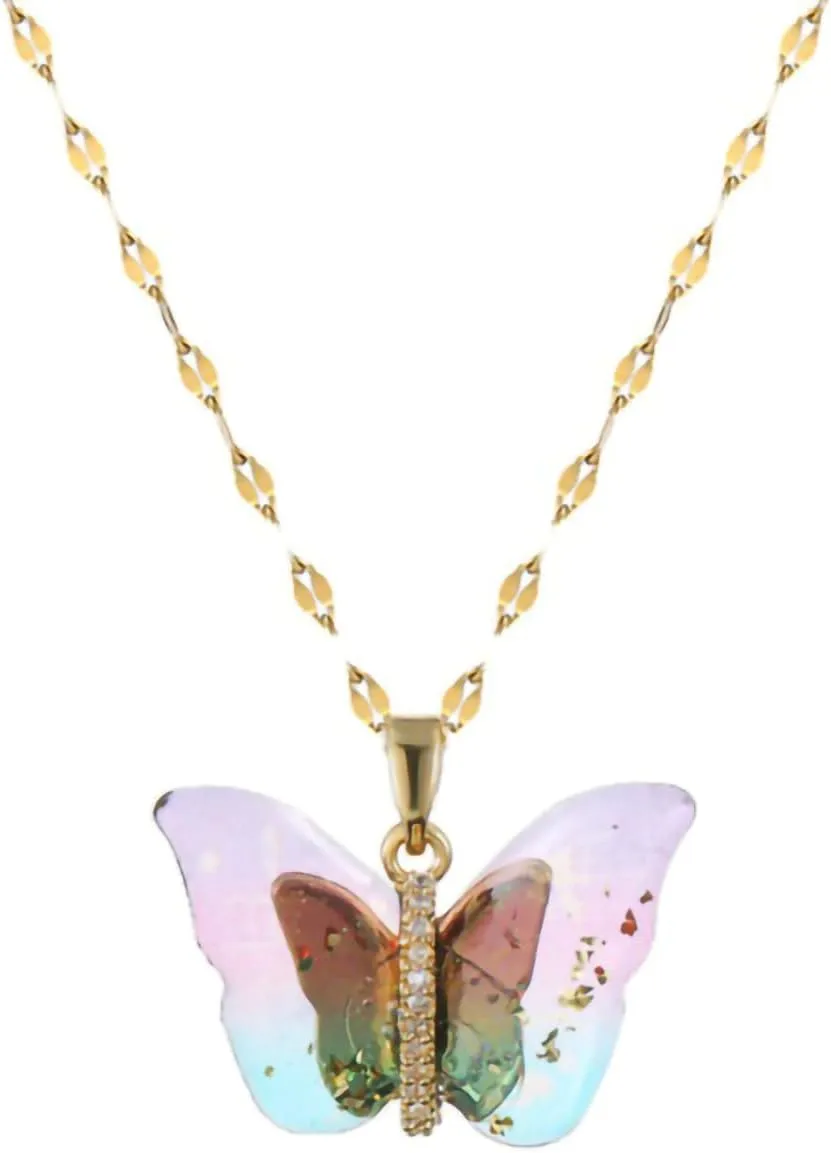 GIGB PBDK Colourful Crystal Butterfly Necklace for Women,Bohemia Adjustable Butterfly Wing Pendant Choker,Cute Rhinestone Butterfly Necklace Fairy Jewelry Gift