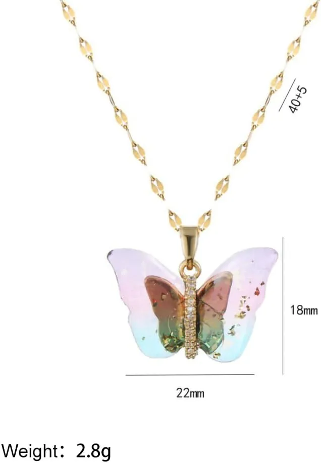 GIGB PBDK Colourful Crystal Butterfly Necklace for Women,Bohemia Adjustable Butterfly Wing Pendant Choker,Cute Rhinestone Butterfly Necklace Fairy Jewelry Gift