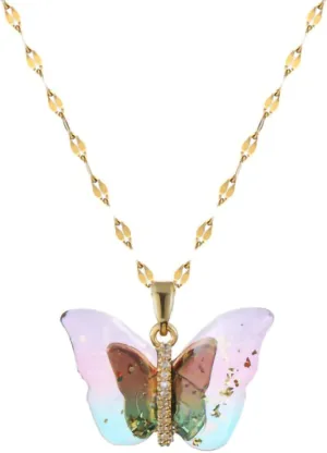 GIGB PBDK Colourful Crystal Butterfly Necklace for Women,Bohemia Adjustable Butterfly Wing Pendant Choker,Cute Rhinestone Butterfly Necklace Fairy Jewelry Gift