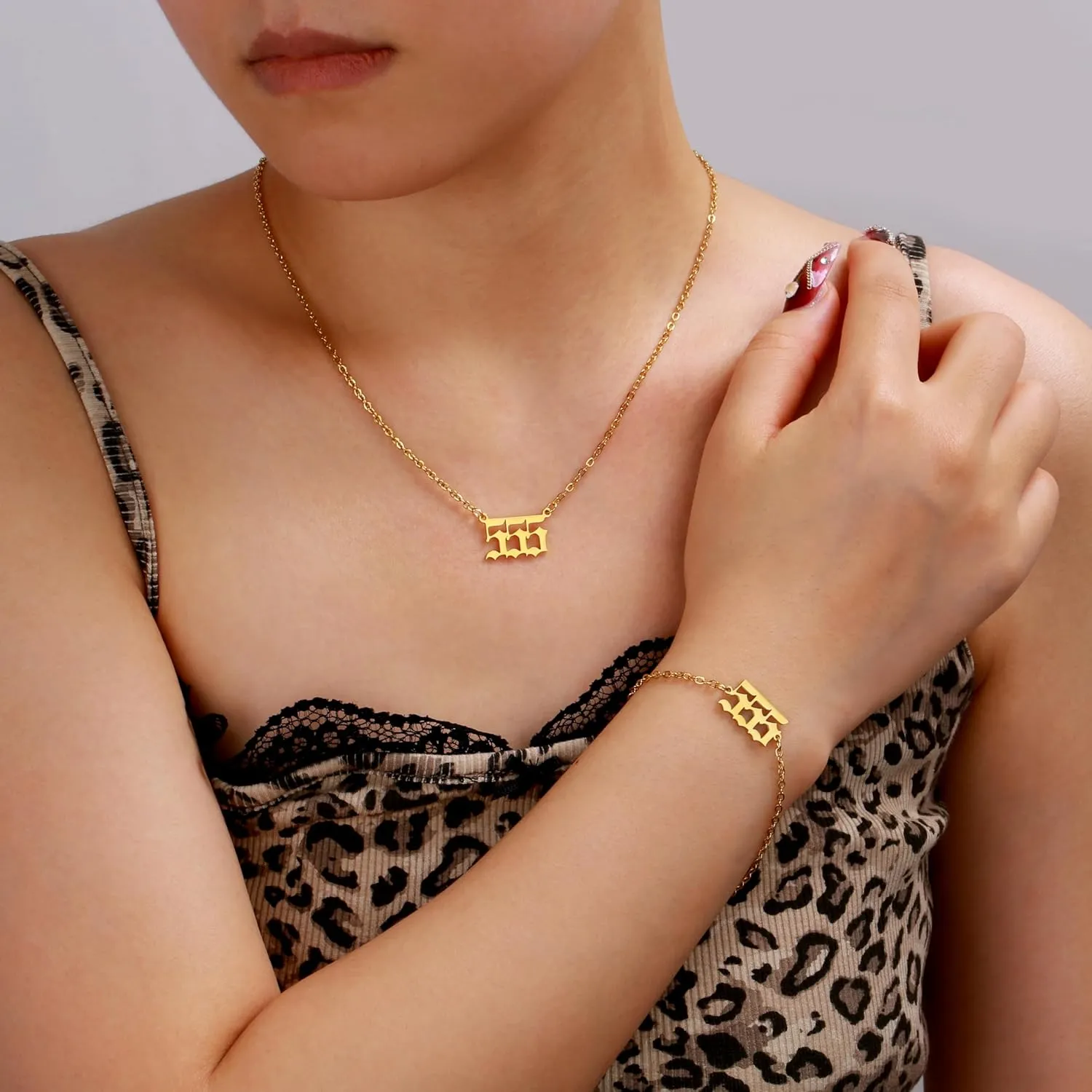 Gold Angel Number Necklace Bracelets for Women, 111 222 333 444 555 666 777 888 999 Dainty Pendants Necklace Bracelets Personalized Number Chain Necklace Bracelets set