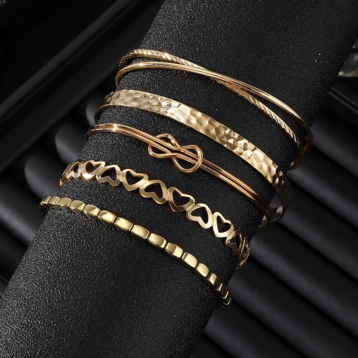Gold Bangle Bracelets Set for Women, 14k Gold Plated Multi Layer Stackable Cuff Bracelets, Personalized Boho Non Tarnish Adjustable Bangle Jewelry Gift for Her