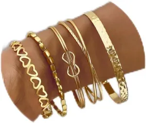 Gold Bangle Bracelets Set for Women, 14k Gold Plated Multi Layer Stackable Cuff Bracelets, Personalized Boho Non Tarnish Adjustable Bangle Jewelry Gift for Her