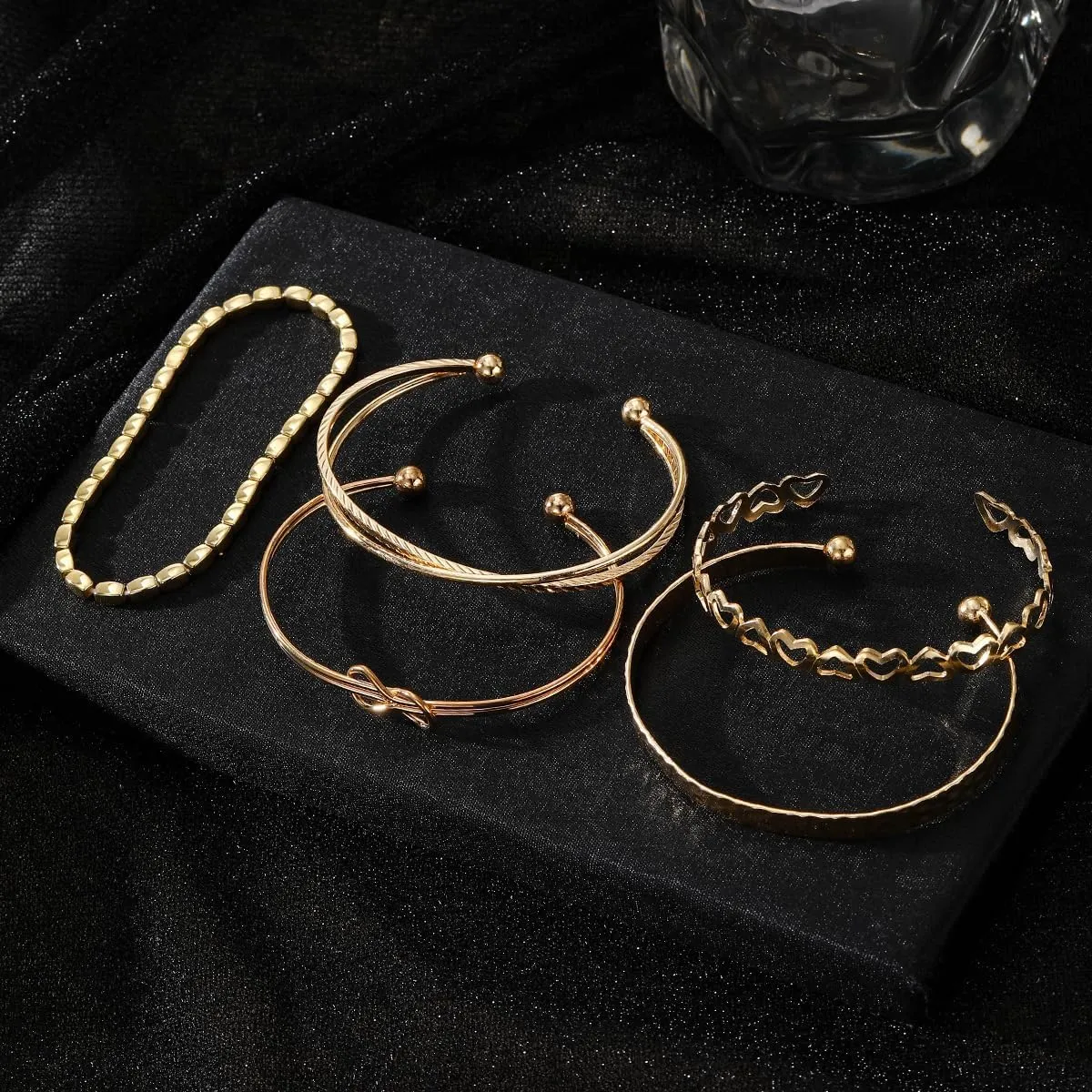 Gold Bangle Bracelets Set for Women, 14k Gold Plated Multi Layer Stackable Cuff Bracelets, Personalized Boho Non Tarnish Adjustable Bangle Jewelry Gift for Her