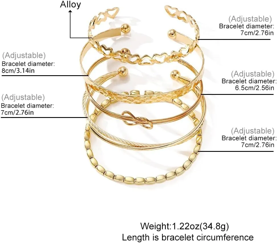 Gold Bangle Bracelets Set for Women, 14k Gold Plated Multi Layer Stackable Cuff Bracelets, Personalized Boho Non Tarnish Adjustable Bangle Jewelry Gift for Her