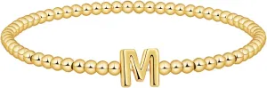 Gold Beaded Bracelets for Women, 14K Gold Plated C Initial Bracelets Trendy Strand Stretch Bracelet Dainty Gold Letter Bracelet for Women Jewelry Gifts