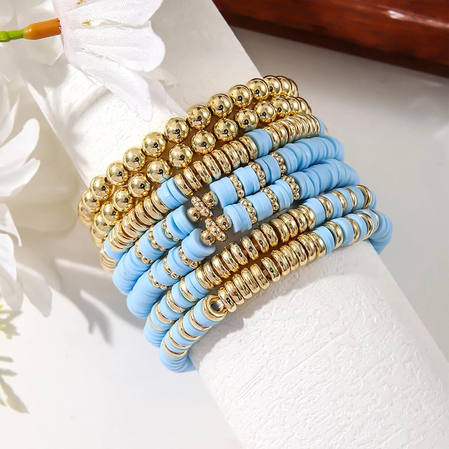 Gold Beaded Bracelets for Women 14K Gold Plated Stackable Bracelet Gold Bracelet Stack Delicate Stackable Gold Bracelets for Women