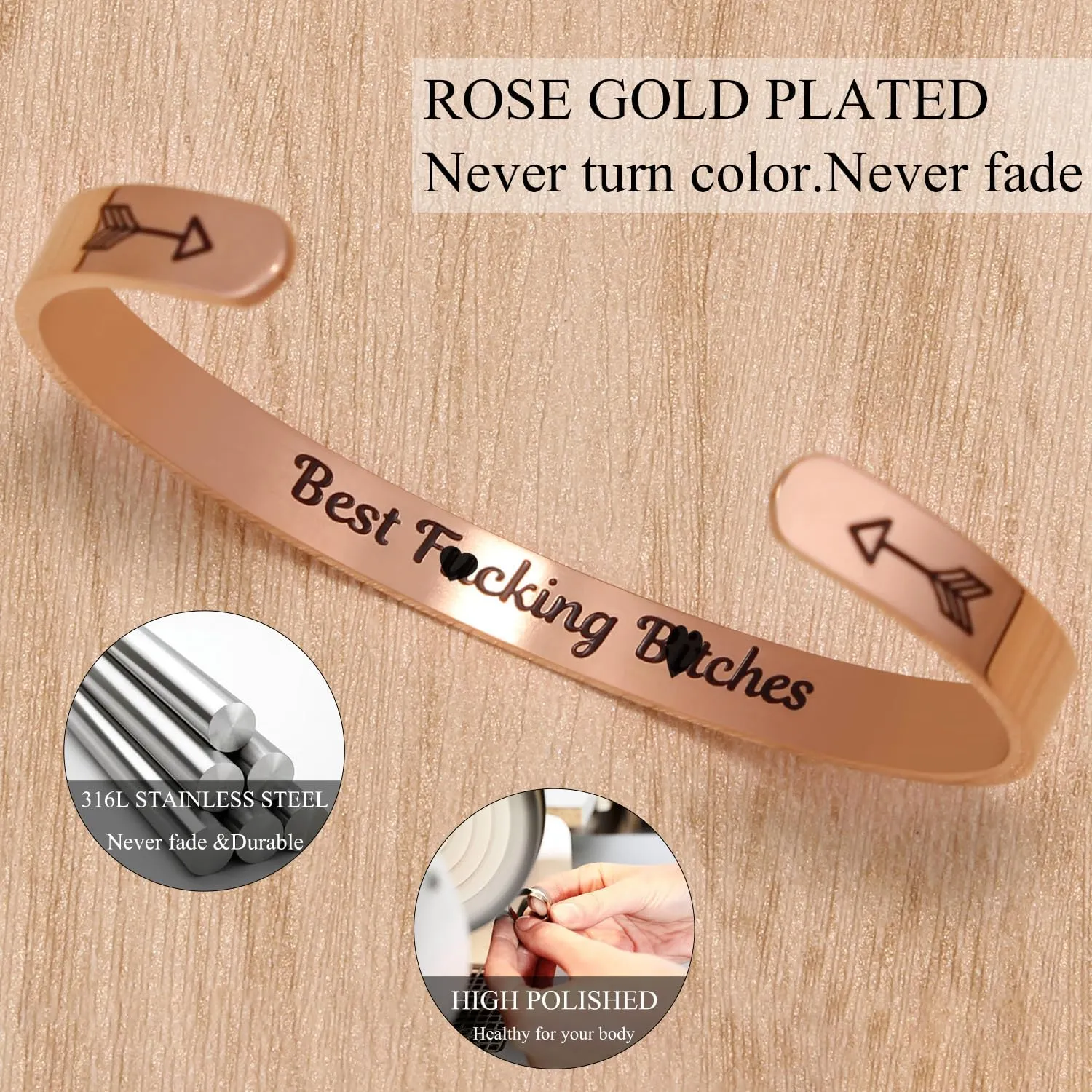 Gold Bracelets for Women Gifts Valentines Day Gifts for Her Uplifting Cuff Bangle Inspirational Mantra Engraved Rose Gold Jewelry