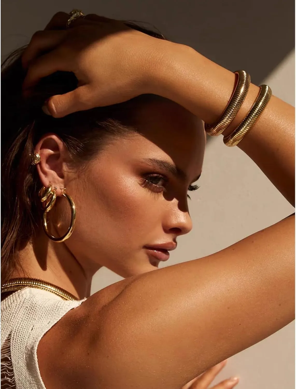 Gold Bracelets for Women, Gold Bangles for Women Chunky Bangle Bracelets for Women Bracelets Stack Tarnish Free Gold Jewelry Set of 3 for Women Accessories for Her Gifts