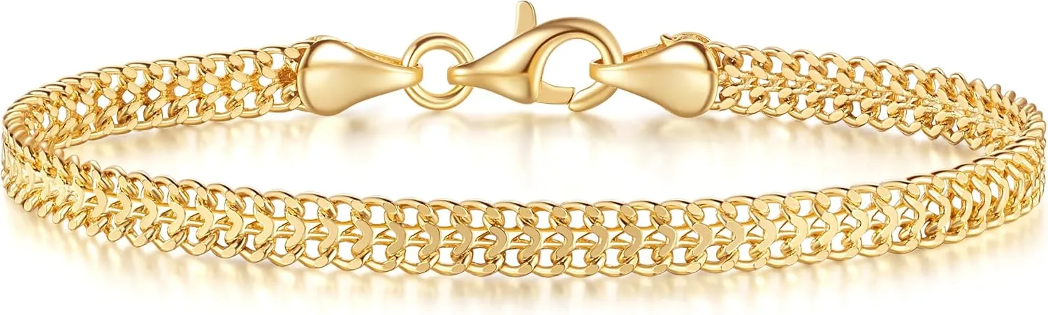 Gold Bracelets for Women Non Tarnish Gold Bracelets for Men Classical Mesh Gold Chain Bracelet Jewelry Gifts for Women (6.5, 7, 7.5, 8, 9 in) (7)