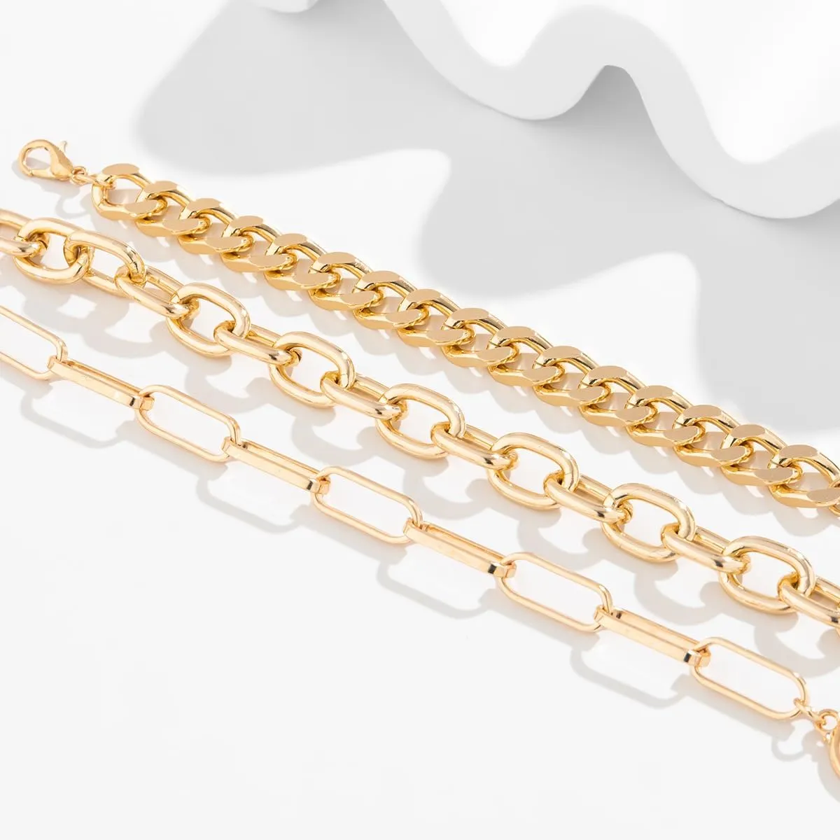 Gold Chain Link Crystal Bracelet Set for Women Dainty Baroque Pearl Beaded Stackable Cuban Link Bracelets Plated Minimalist Paperclip Ankle Wristbands Jewelry for Punk Hiphop Party