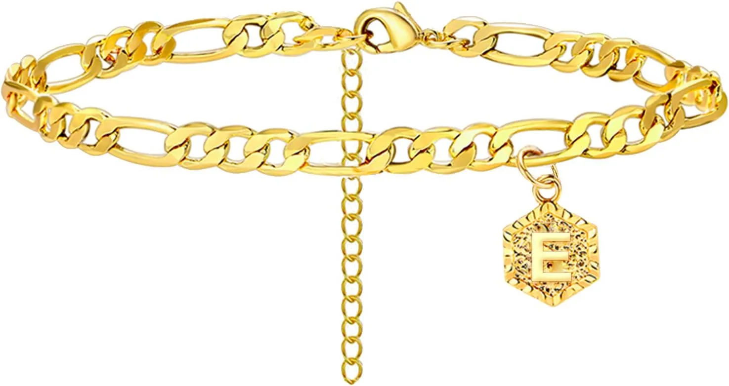 Gold Initial Bracelet for Women Cuban Chain Bracelets with Initials 26 Letters Ankle Bracelet with Letter Alphabet Bracelets