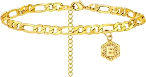 Gold Initial Bracelet for Women Cuban Chain Bracelets with Initials 26 Letters Ankle Bracelet with Letter Alphabet Bracelets