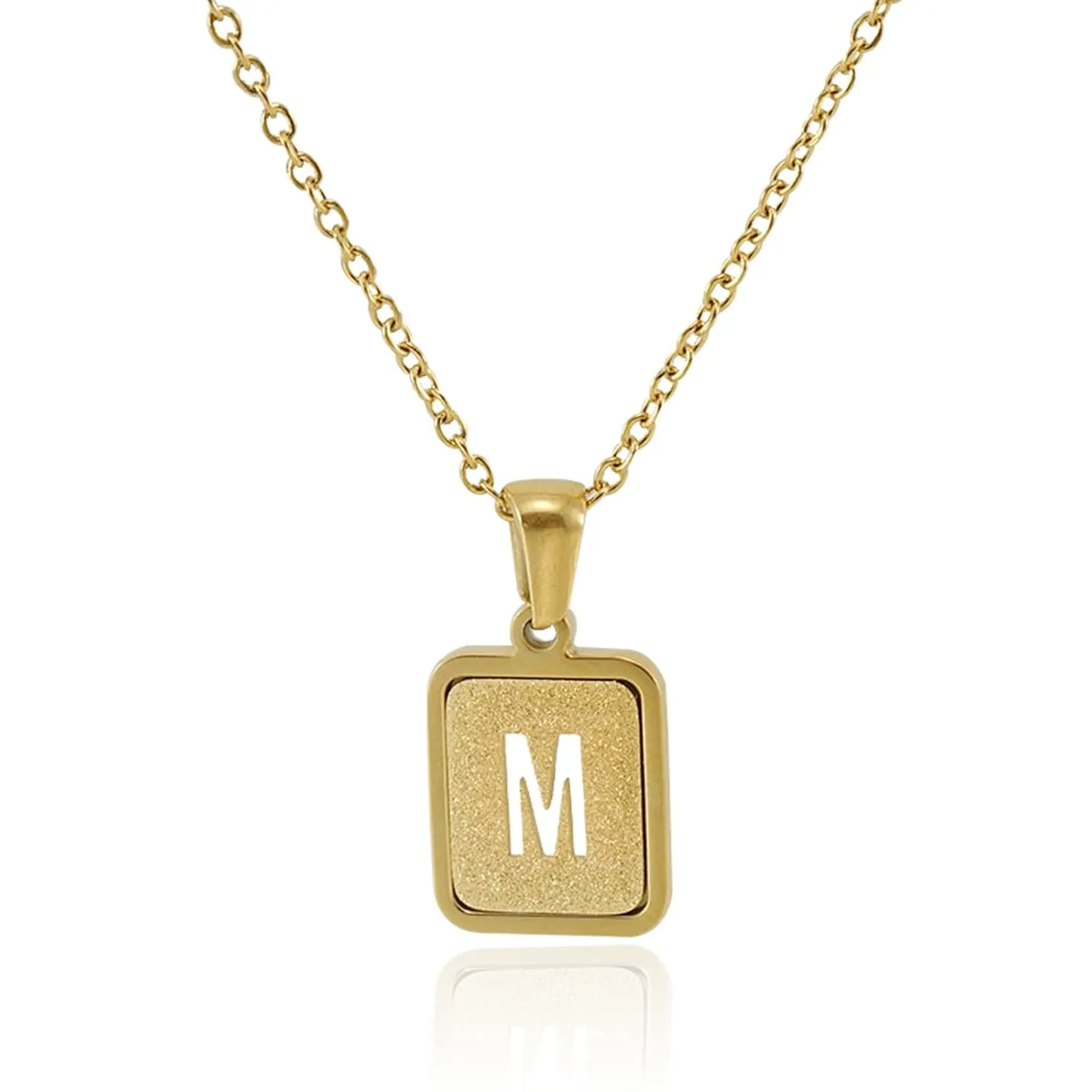 Gold Initial Necklaces for Women Men Teen Girls, Dainty Initial A-Z Necklace 18K Gold Plated Capital Letter Pendant Choker Necklace Stainless Steel Personalized 26 Letter Necklace Jewelry Gift(M)