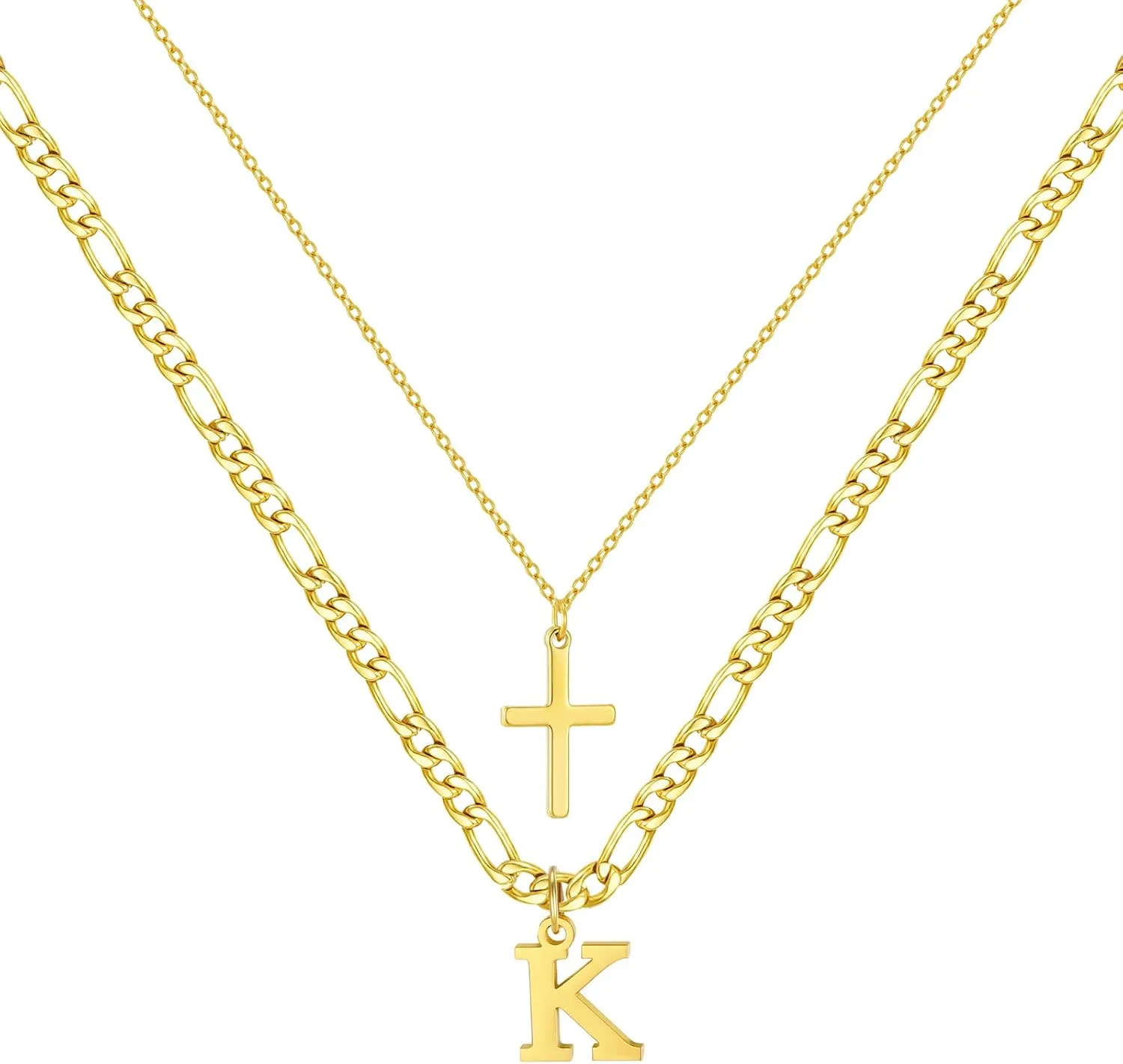 Gold Layered Initial Cross Necklaces For Women,14K Gold Plated Letter Necklace ,Gold Cross Pendant Choker Necklace,Trendy Cute Personalized Monogram Name Necklace ,Gold Jewelry Necklace for Women Gift