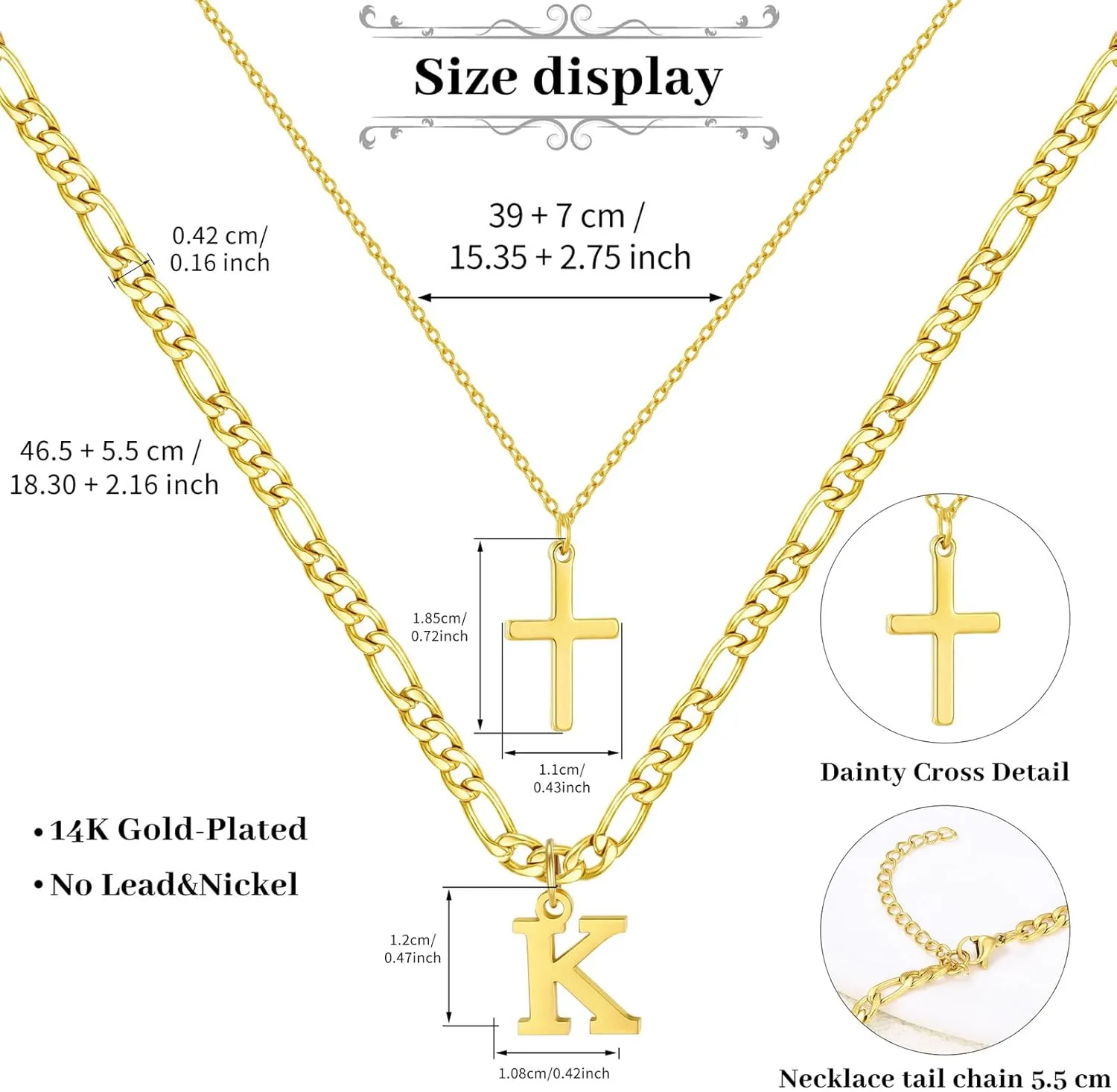 Gold Layered Initial Cross Necklaces For Women,14K Gold Plated Letter Necklace ,Gold Cross Pendant Choker Necklace,Trendy Cute Personalized Monogram Name Necklace ,Gold Jewelry Necklace for Women Gift