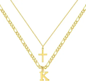 Gold Layered Initial Cross Necklaces For Women,14K Gold Plated Letter Necklace ,Gold Cross Pendant Choker Necklace,Trendy Cute Personalized Monogram Name Necklace ,Gold Jewelry Necklace for Women Gift