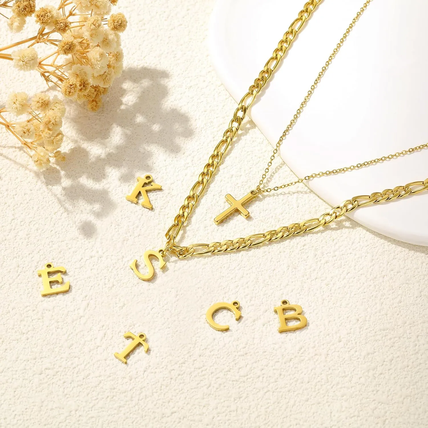 Gold Layered Initial Cross Necklaces For Women,14K Gold Plated Letter Necklace ,Gold Cross Pendant Choker Necklace,Trendy Cute Personalized Monogram Name Necklace ,Gold Jewelry Necklace for Women Gift
