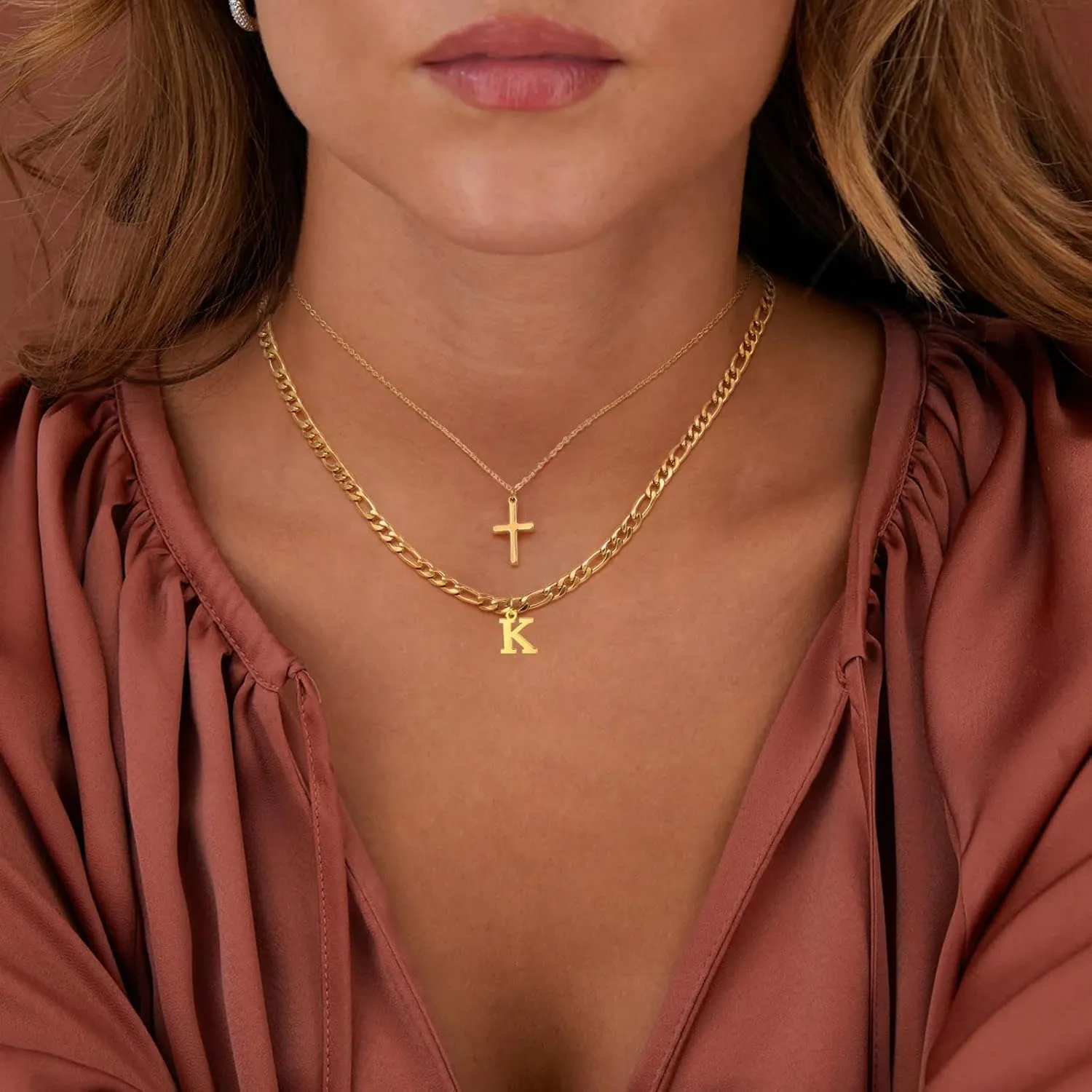 Gold Layered Initial Cross Necklaces For Women,14K Gold Plated Letter Necklace ,Gold Cross Pendant Choker Necklace,Trendy Cute Personalized Monogram Name Necklace ,Gold Jewelry Necklace for Women Gift