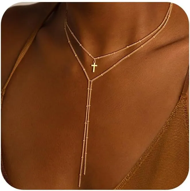 Gold Layered Necklace for Women - Non Tarnish Zircon Bead Rosary