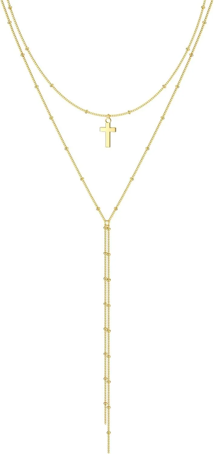 Gold Layered Necklace for Women - Non Tarnish Zircon Bead Rosary