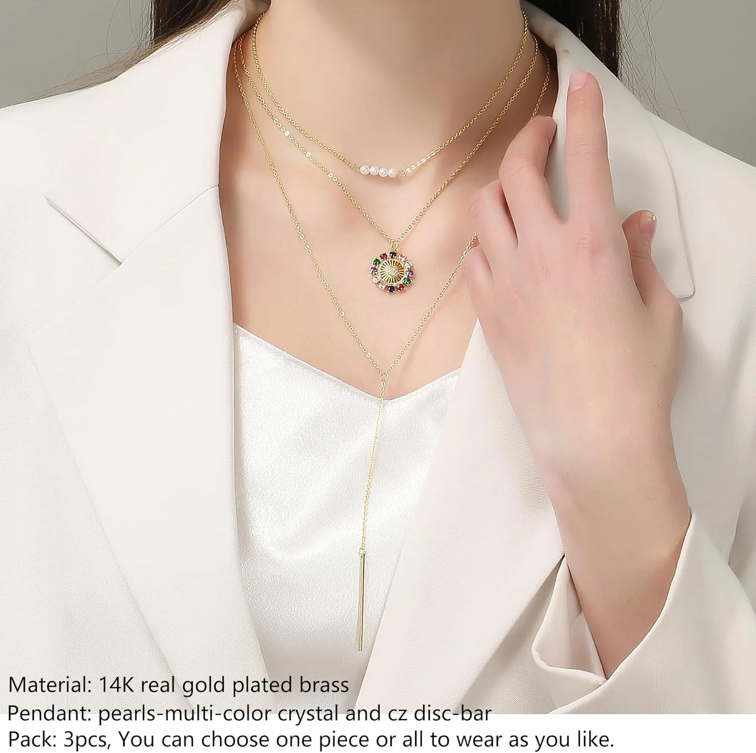 Gold Layered Necklaces for Women Dainty Layered Choker Necklace, Handmade 14K Real Gold Plated Y Pendant Necklace Multilayer Heart Necklace Adjustable Layering Pearls Purple Amethyst Choker Necklaces Jewelry Gift