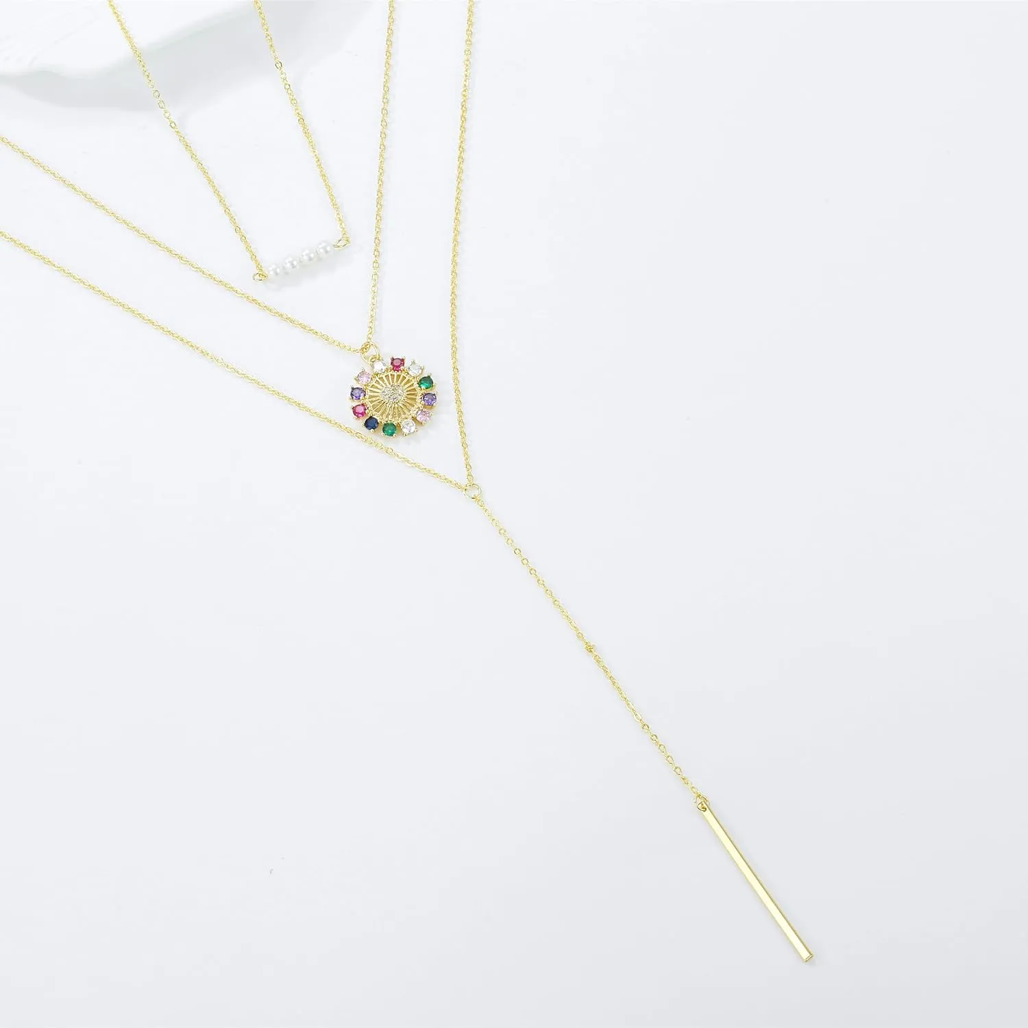 Gold Layered Necklaces for Women Dainty Layered Choker Necklace, Handmade 14K Real Gold Plated Y Pendant Necklace Multilayer Heart Necklace Adjustable Layering Pearls Purple Amethyst Choker Necklaces Jewelry Gift