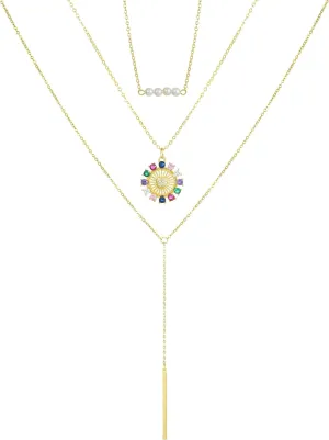 Gold Layered Necklaces for Women Dainty Layered Choker Necklace, Handmade 14K Real Gold Plated Y Pendant Necklace Multilayer Heart Necklace Adjustable Layering Pearls Purple Amethyst Choker Necklaces Jewelry Gift