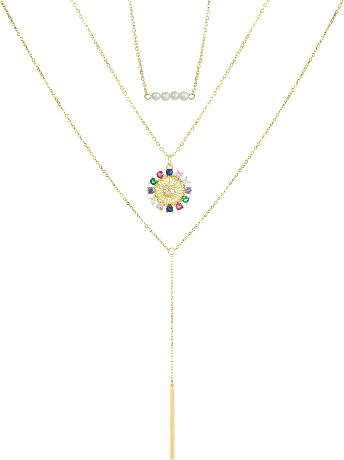 Gold Layered Necklaces for Women Dainty Layered Choker Necklace, Handmade 14K Real Gold Plated Y Pendant Necklace Multilayer Heart Necklace Adjustable Layering Pearls Purple Amethyst Choker Necklaces Jewelry Gift